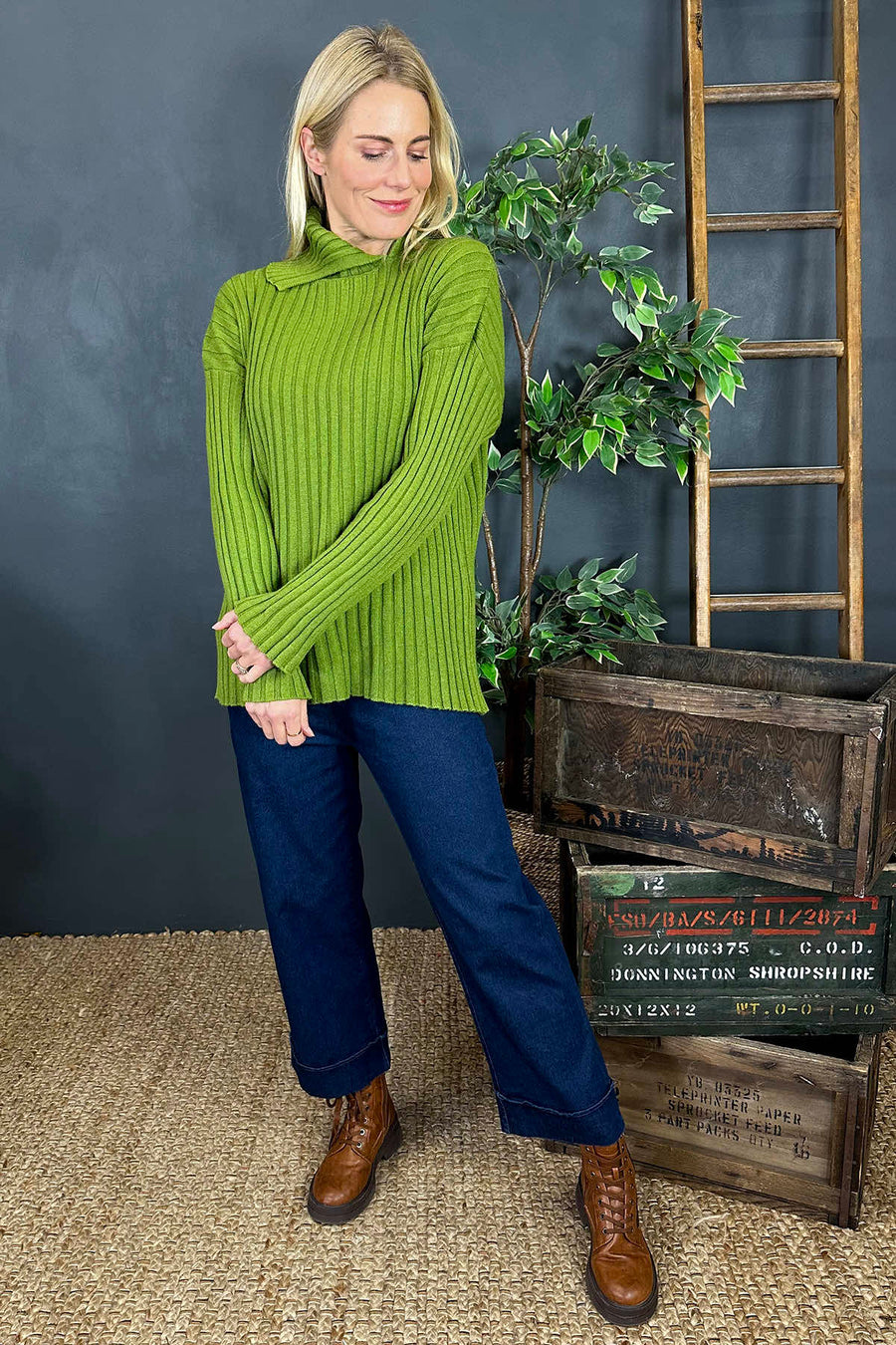 Seraphina Ribbed Knitted Jumper Green