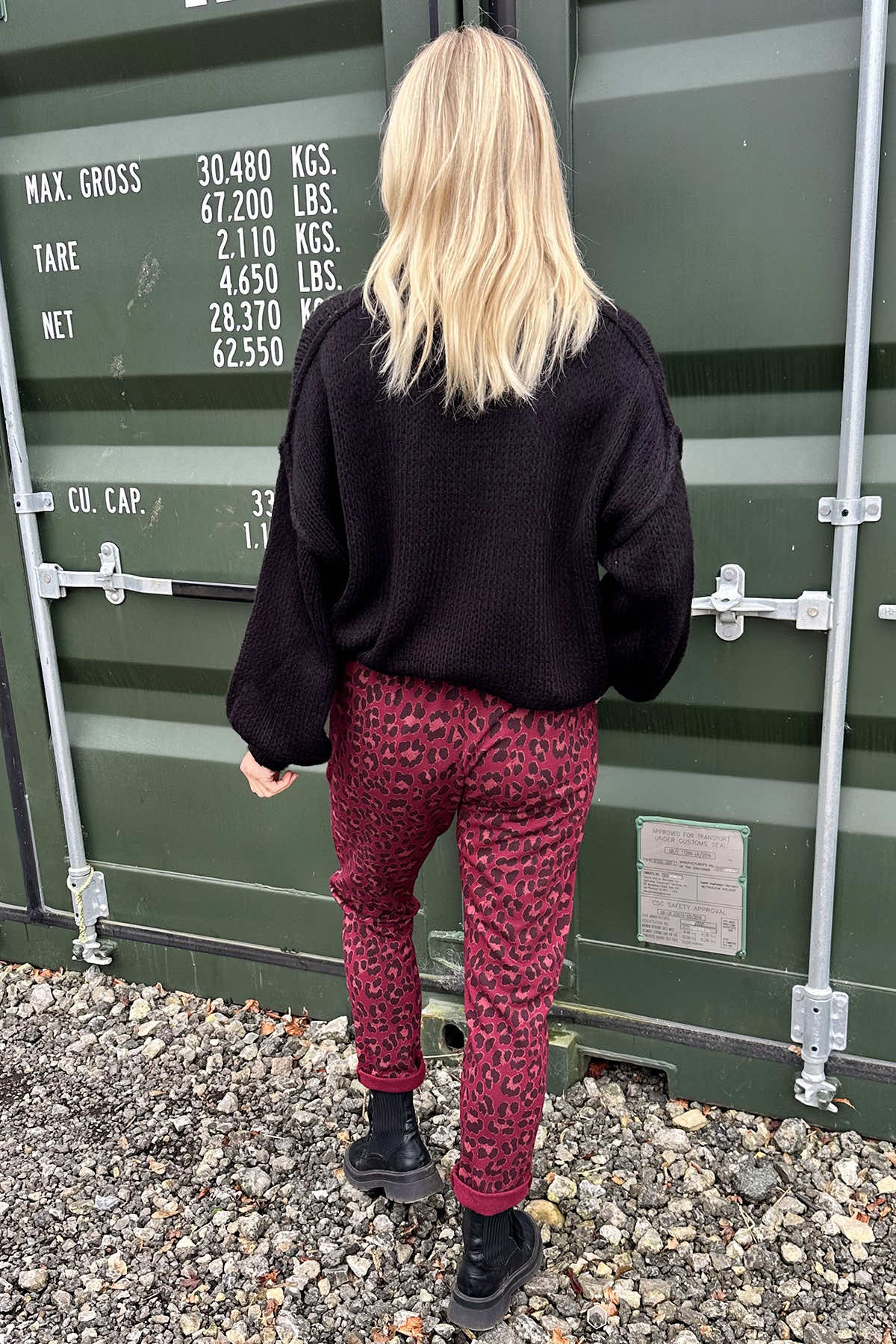 Effie Leopard Print Cotton Joggers Wine