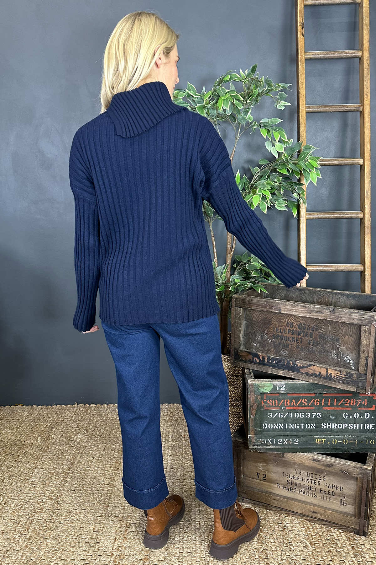 Seraphina Ribbed Knitted Jumper Navy