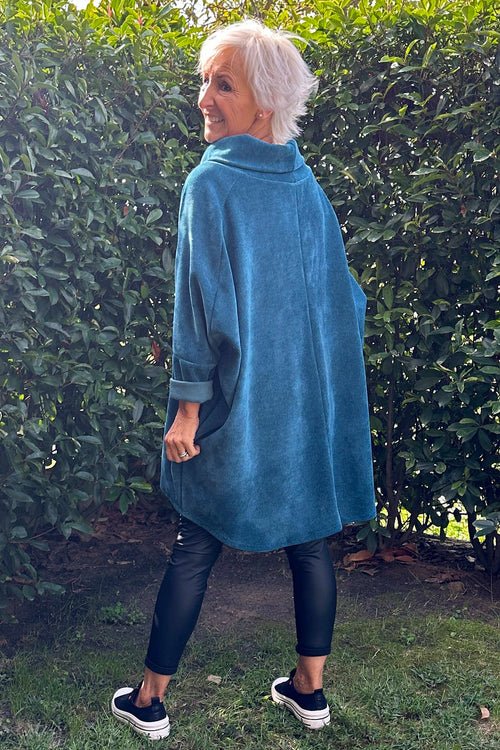 Emmeline Cowl Neck Cord Top Blue - Image 4