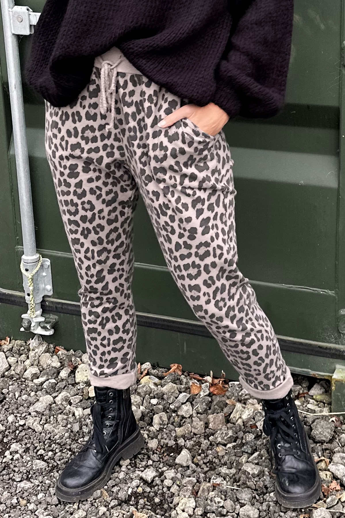 Effie Leopard Print Cotton Joggers Mocha