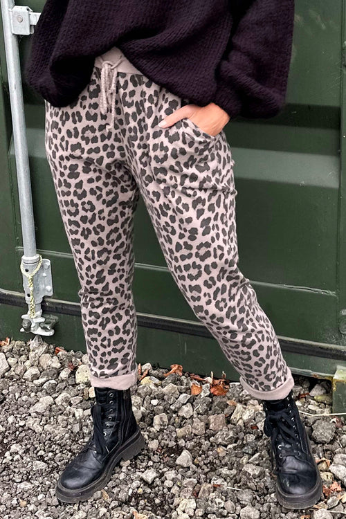 Effie Leopard Print Cotton Joggers Mocha - Image 3