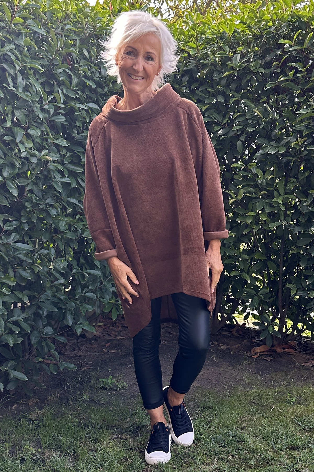 Emmeline Cowl Neck Cord Top Nutmeg