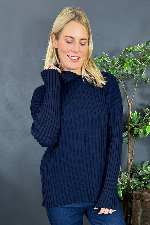 Seraphina Ribbed Knitted Jumper Navy - Image 3