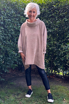 Emmeline Cowl Neck Cord Top Stone