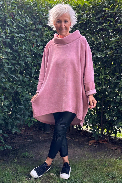 Emmeline Cowl Neck Cord Top Pink - Image 3