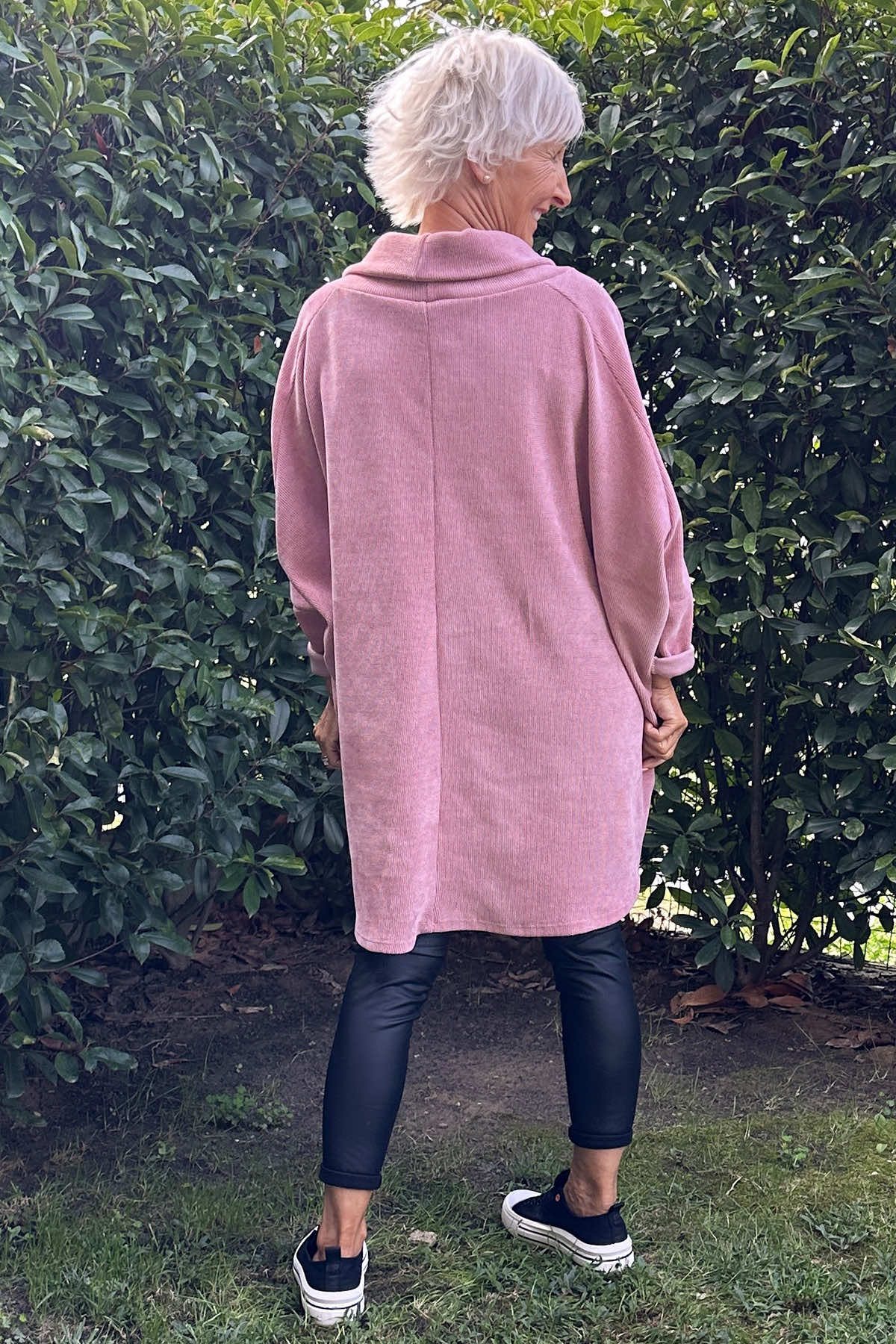 Emmeline Cowl Neck Cord Top Pink