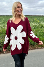 Joan Flower Knitted Jumper Wine Wine - Joan Flower Knitted Jumper Wine