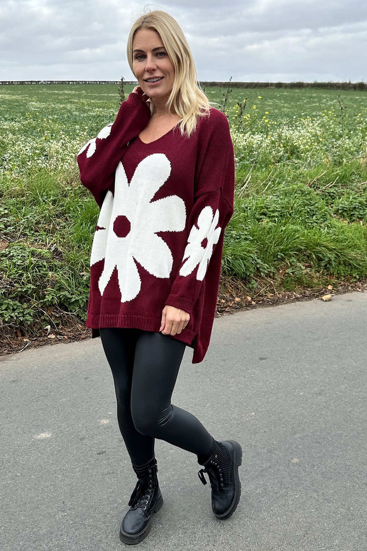 Joan Flower Knitted Jumper Wine