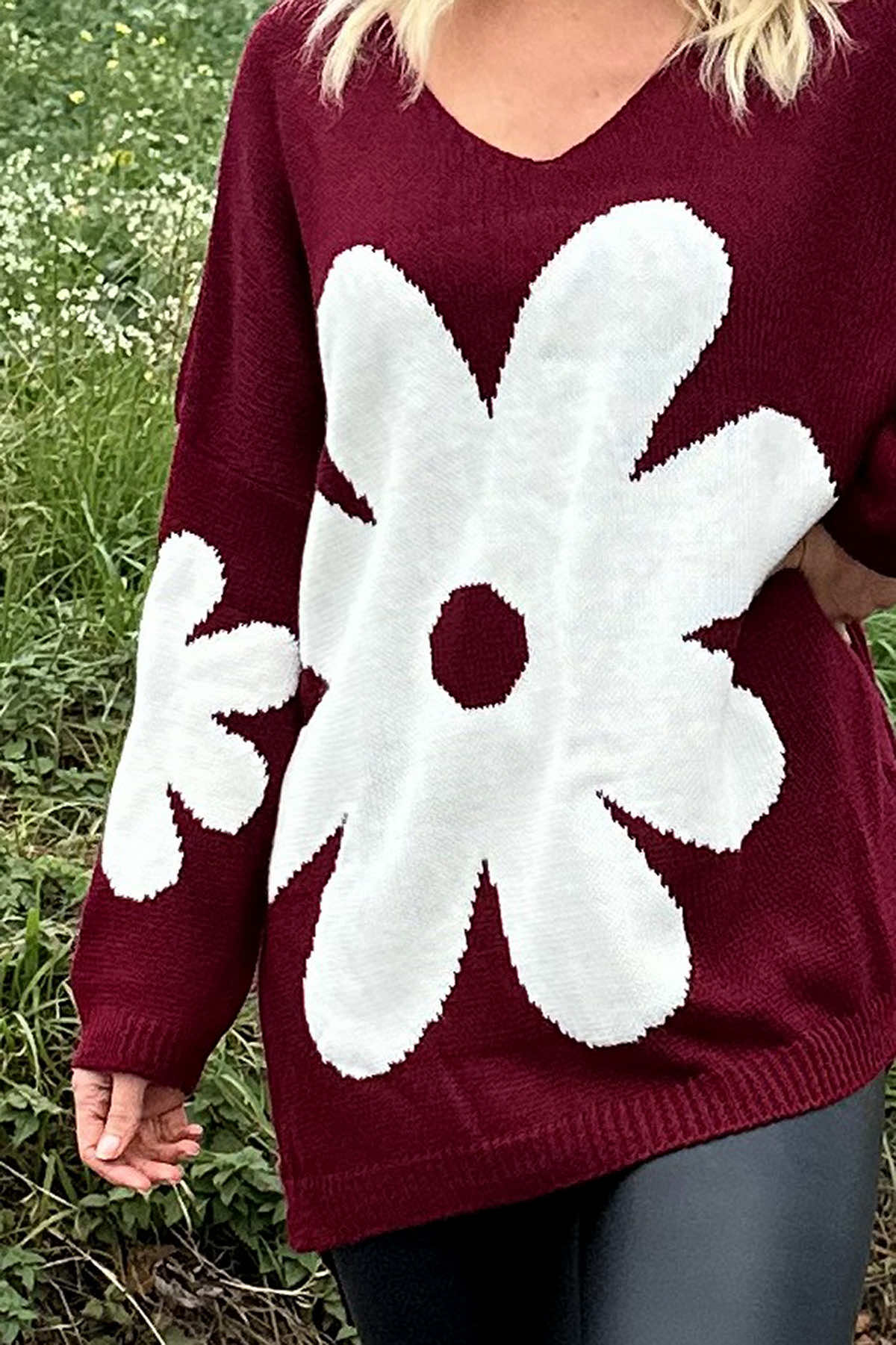 Joan Flower Knitted Jumper Wine