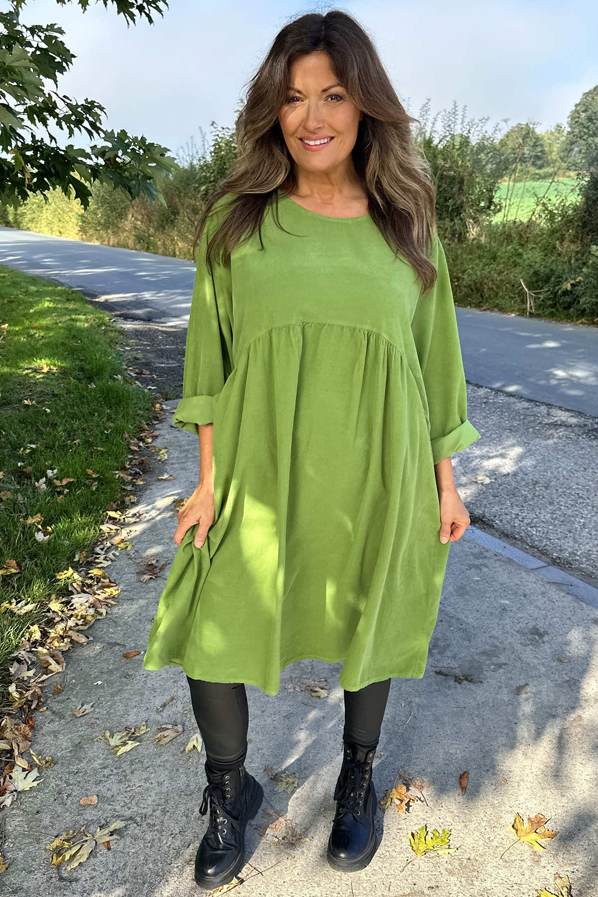 Joanna Needlecord Dress Green