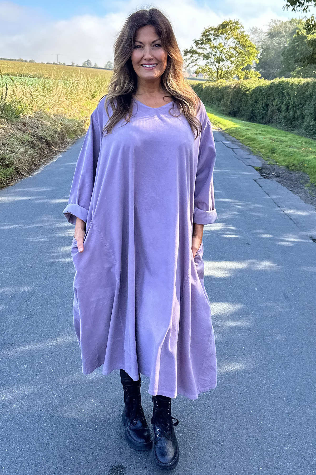 Cerys Cord Pocket Dress Mauve