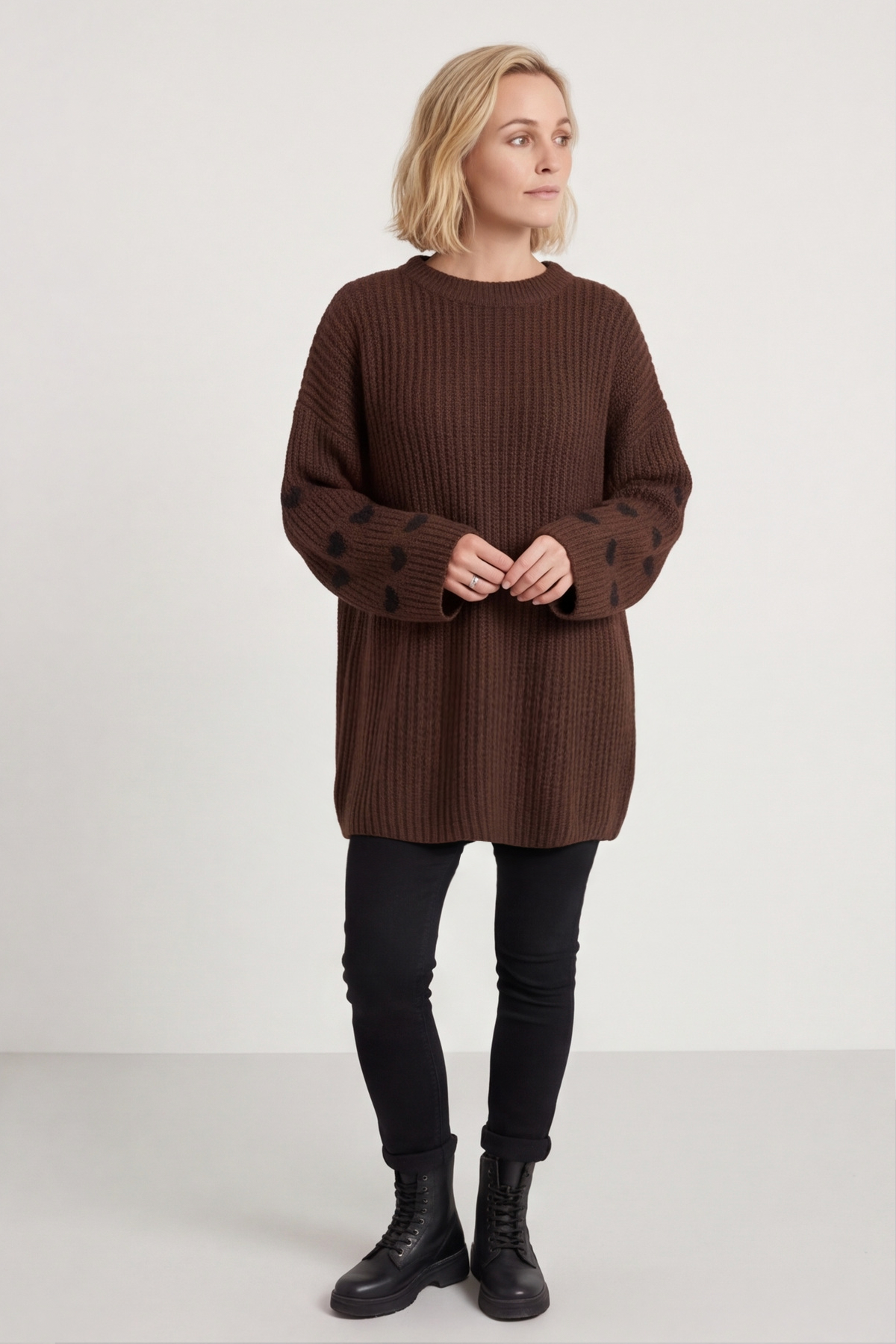 Irma Heart Sleeve Knitted Jumper Cocoa