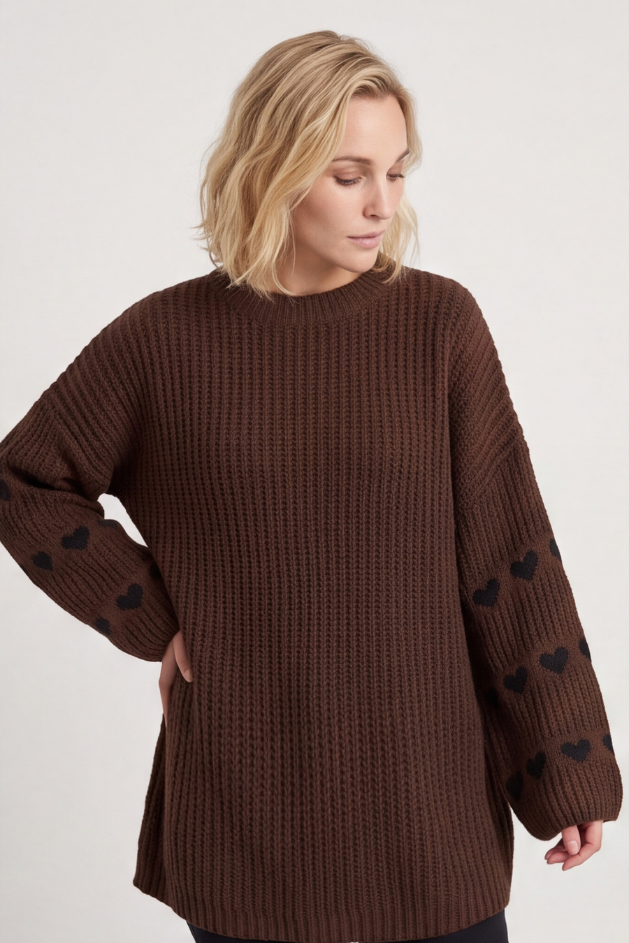 Irma Heart Sleeve Knitted Jumper Cocoa