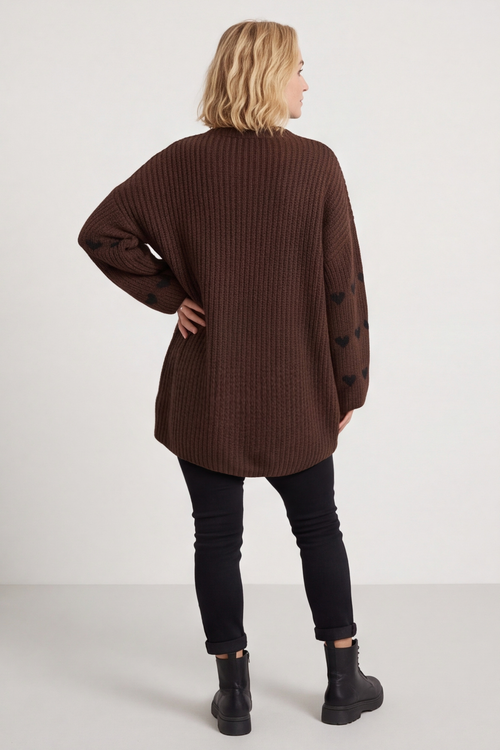 Irma Heart Sleeve Knitted Jumper Cocoa - Image 5