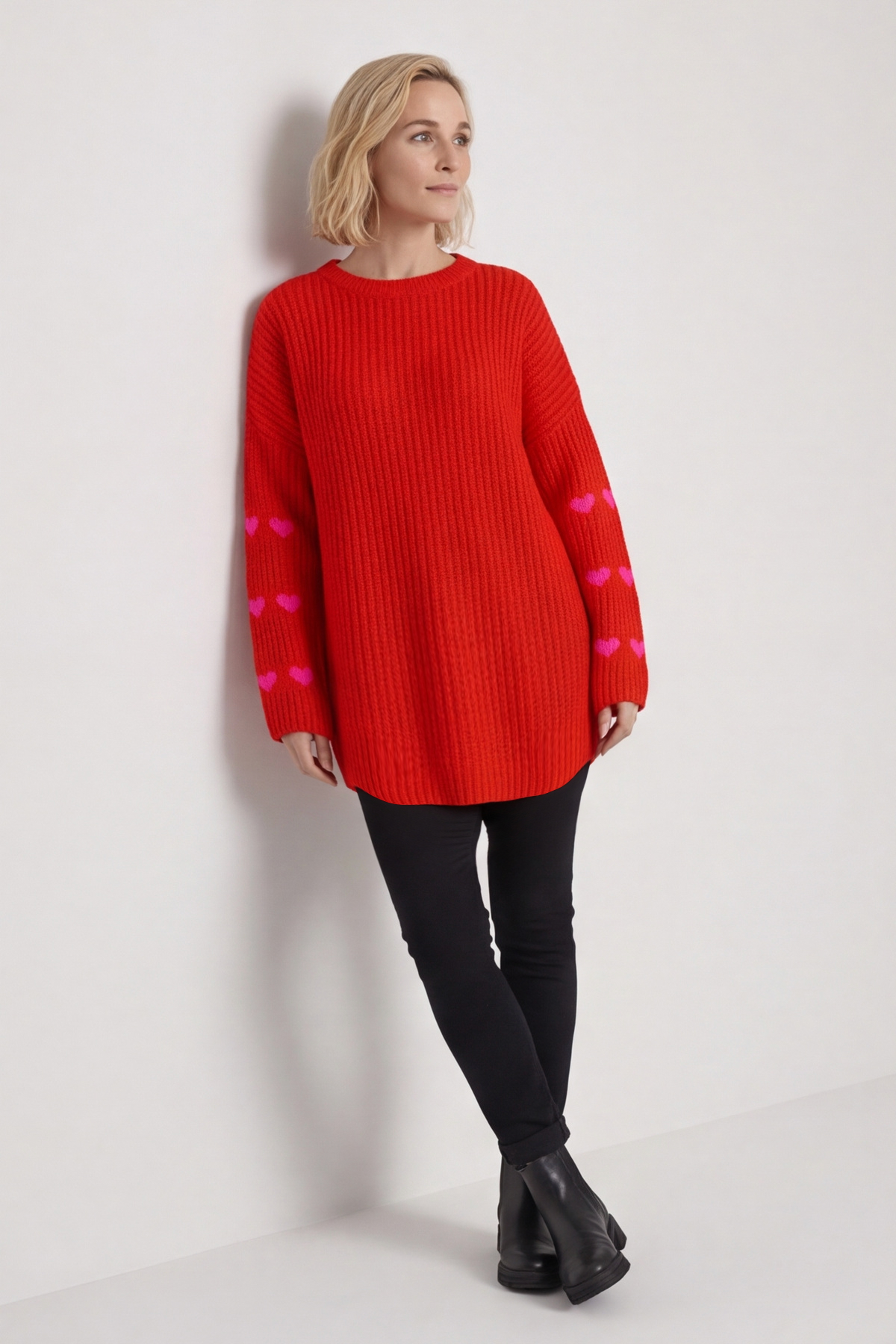 Irma Heart Sleeve Knitted Jumper Red