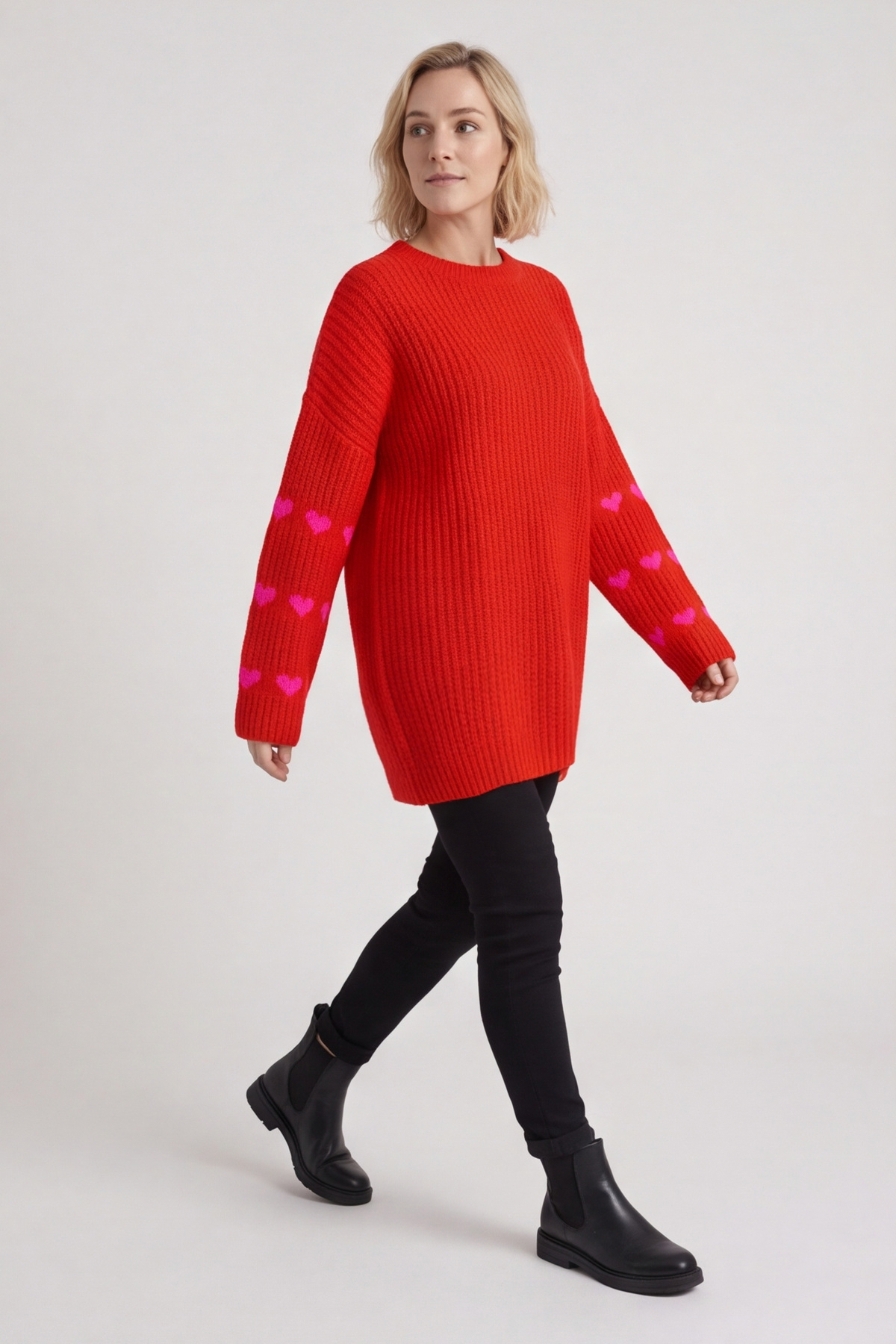 Irma Heart Sleeve Knitted Jumper Red