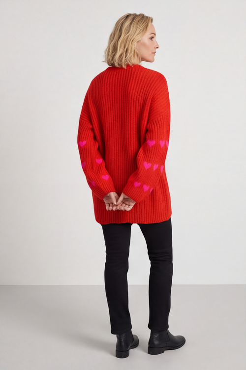 Irma Heart Sleeve Knitted Jumper Red - Image 4
