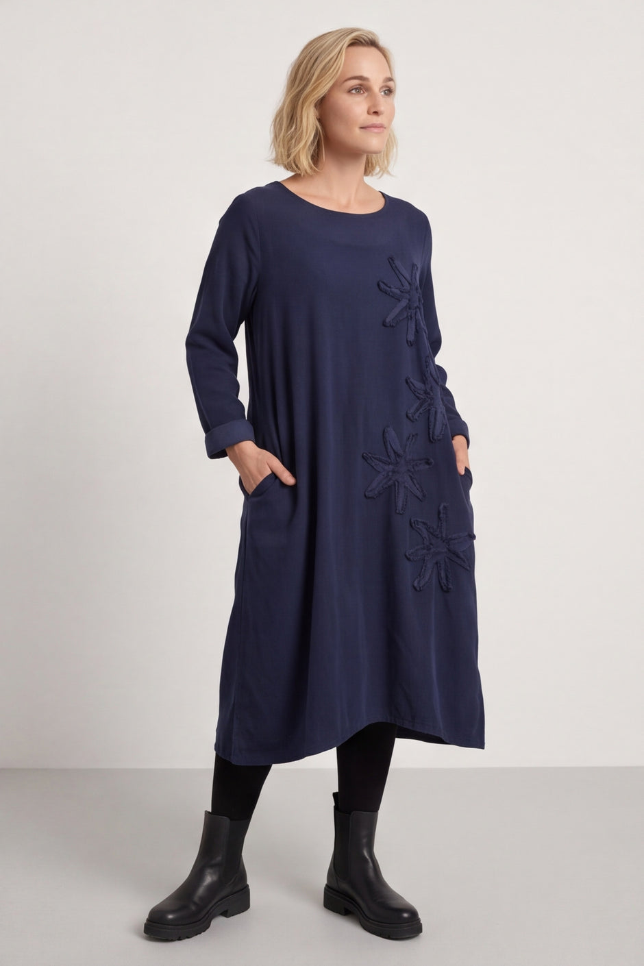 Florina Flower Patch Needlecord Dress Navy