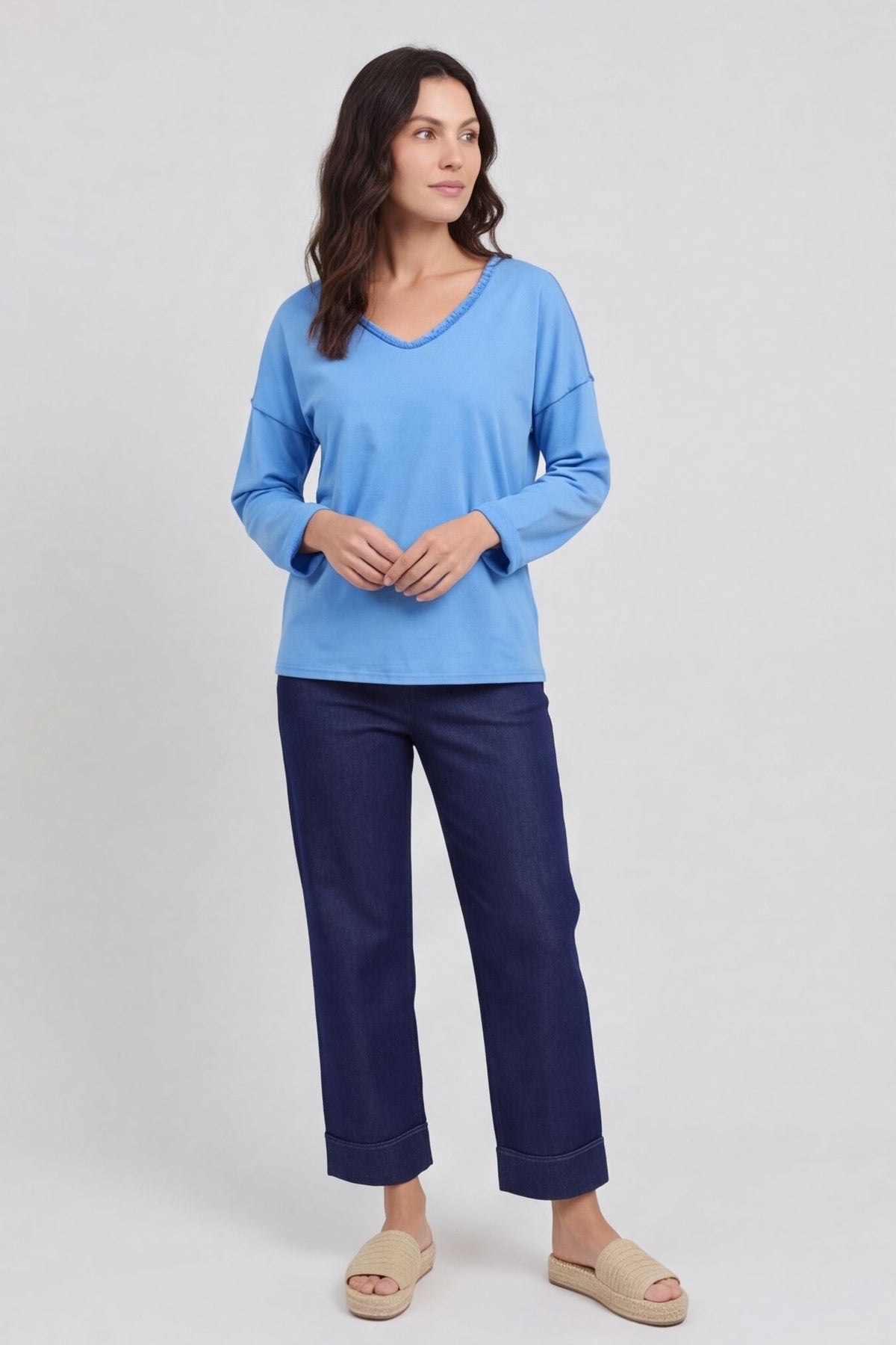 Kinsley Washed V-Neck Cotton Top Cobalt – image 1 of 4
