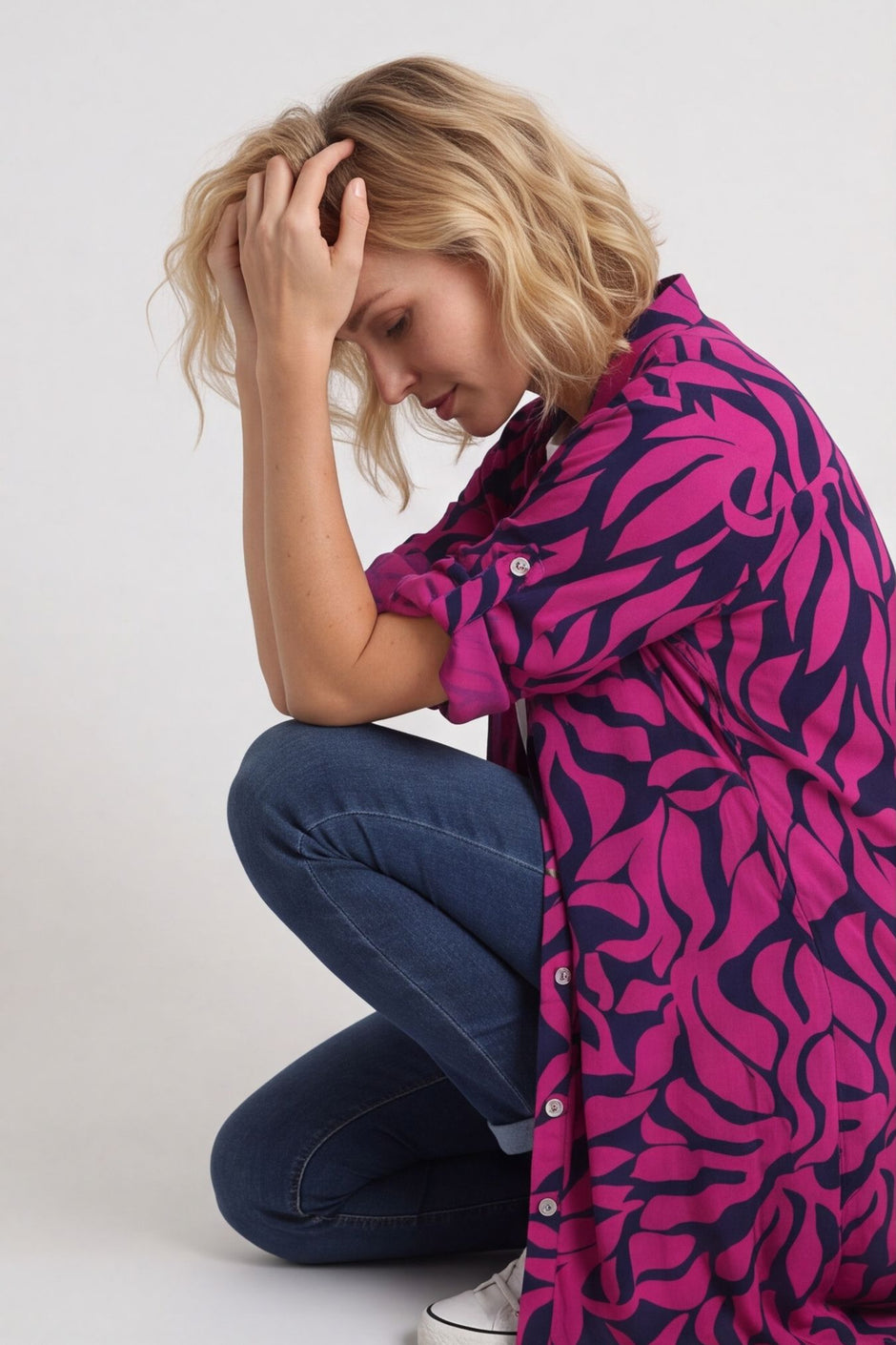 Carlyn Print Button Dress Berry – image 1 of 4