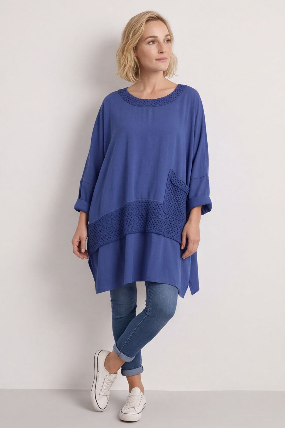 Mozelle Crochet Detail Cotton Top Cobalt – image 1 of 6