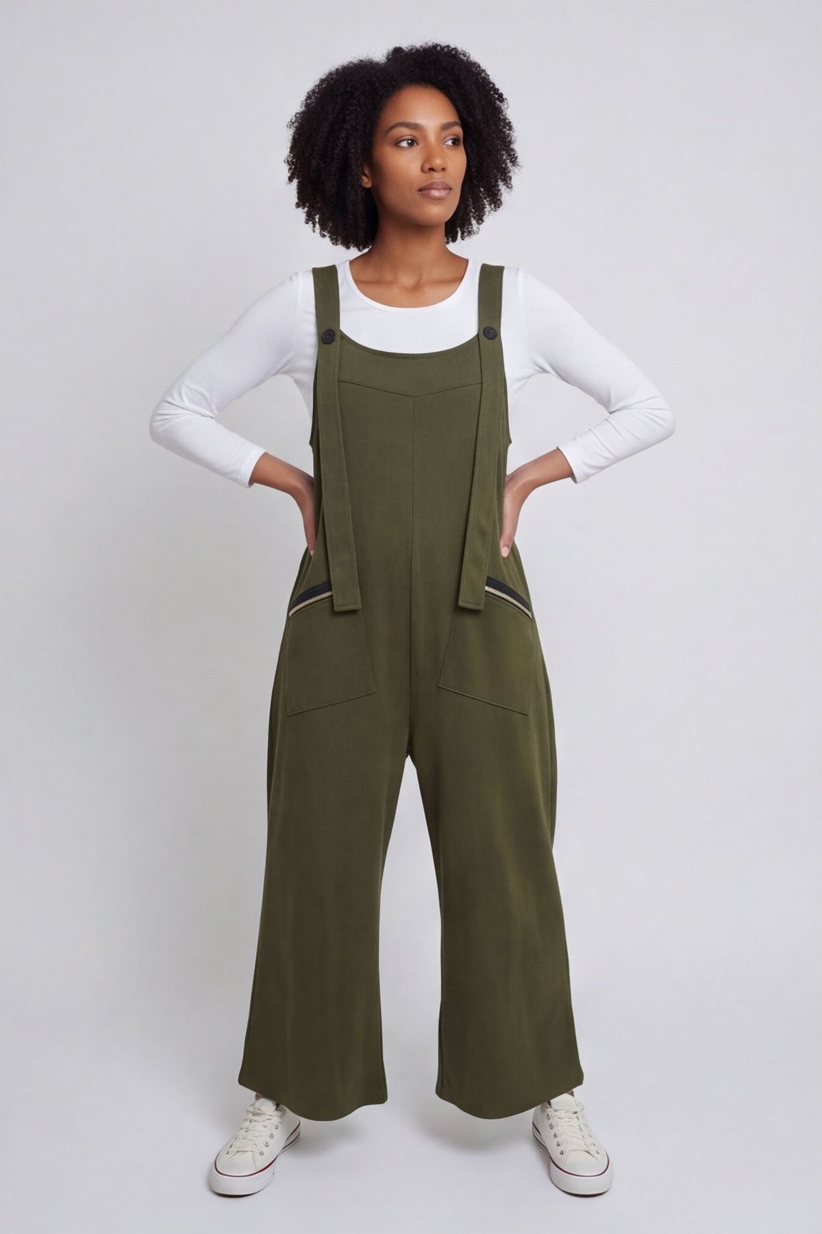 Kinley Pocket Cotton Jumpsuit Khaki – image 1 of 6