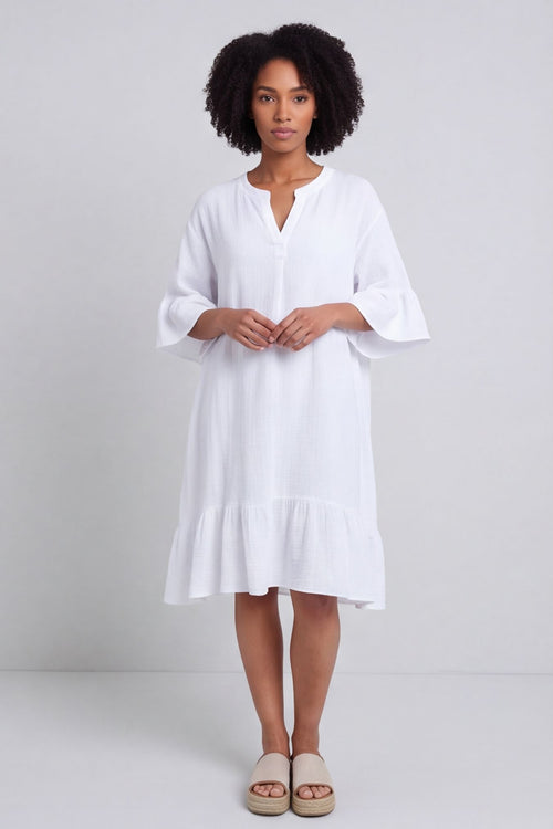 Crespa Crinkle Cotton Dress White – image 1 of 6