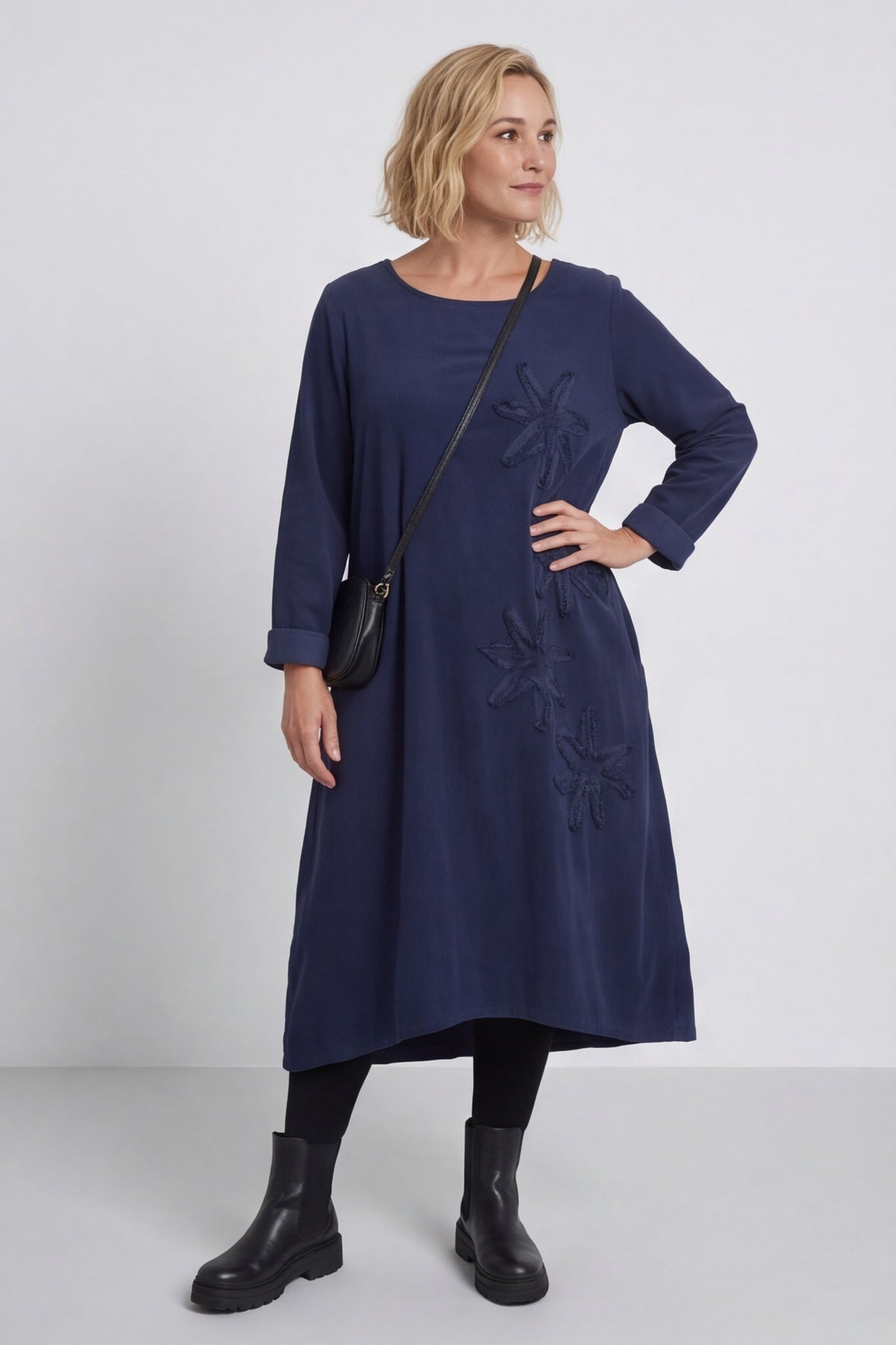 Florina Flower Patch Needlecord Dress Navy – image 1 of 6