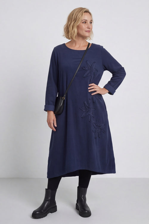 Florina Flower Patch Needlecord Dress Navy – image 1 of 6