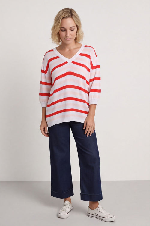 Gladys Stripe Knit Cotton Top Red – image 1 of 6