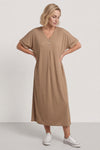 Frieda V-Neck Ribbed Dress Camel – image 1 of 5