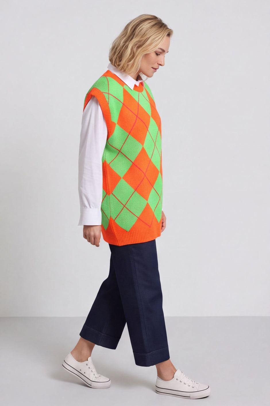 Theresa Argyle Knitted Vest Orange – image 1 of 6