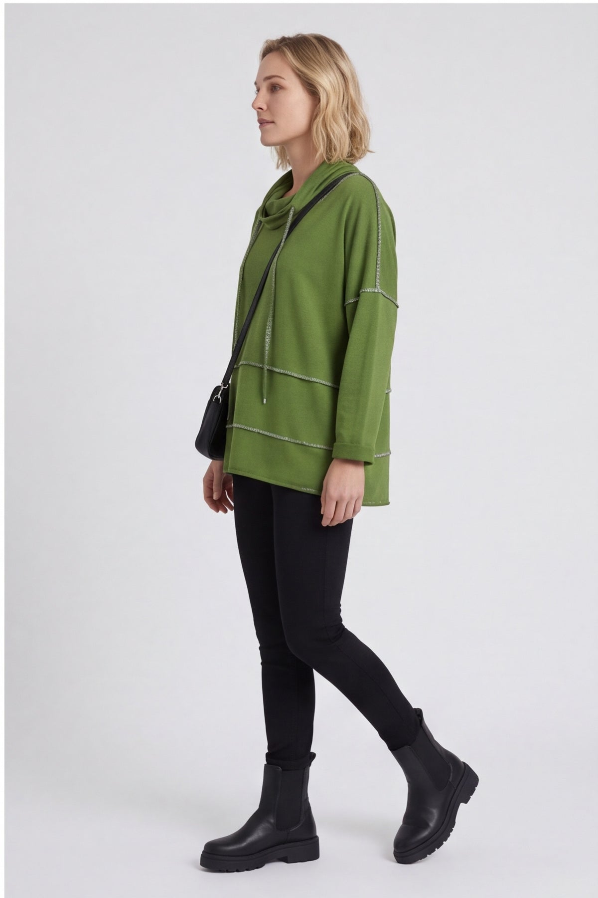 Clarina Cowl Neck Cotton Top Olive – image 1 of 6