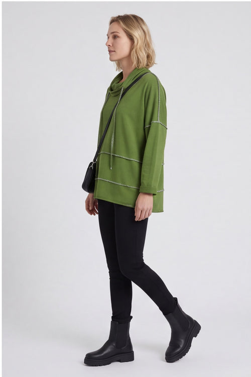 Clarina Cowl Neck Cotton Top Olive – image 1 of 6