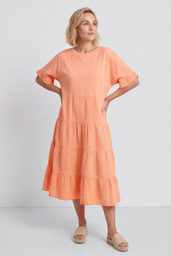 Soleil Tiered Crinkle Cotton Dress Orange – image 1 of 6