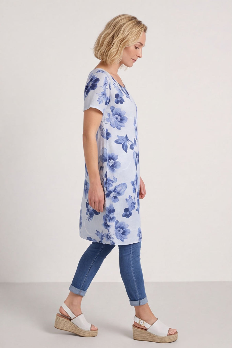 Velora Floral Cotton Tunic Grey – image 1 of 5