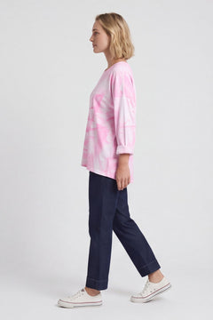 Charnette Long Sleeve Tie Dye Cotton Top Fuchsia – image 1 of 5