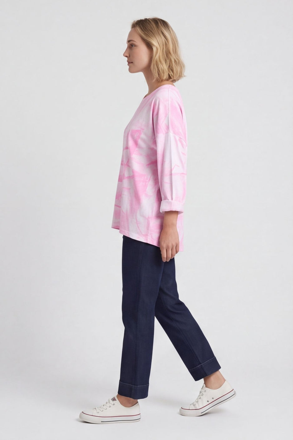 Charnette Long Sleeve Tie Dye Cotton Top Fuchsia – image 1 of 5