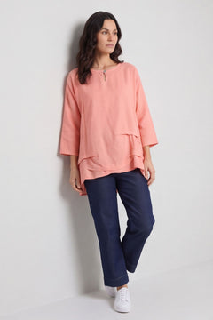 Loriella Keyhole Linen Top Orange – image 1 of 5