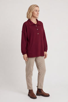Sybil Button Cotton Sweatshirt Wine – image 1 of 5