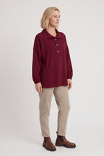 Sybil Button Cotton Sweatshirt Wine Wine - Sybil Button Cotton Sweatshirt Wine – image 1 of 5