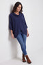 Beulah Cowl Neck Cotton Top Navy – image 1 of 4