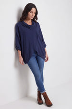 Beulah Cowl Neck Cotton Top Navy Navy - Beulah Cowl Neck Cotton Top Navy – image 1 of 4