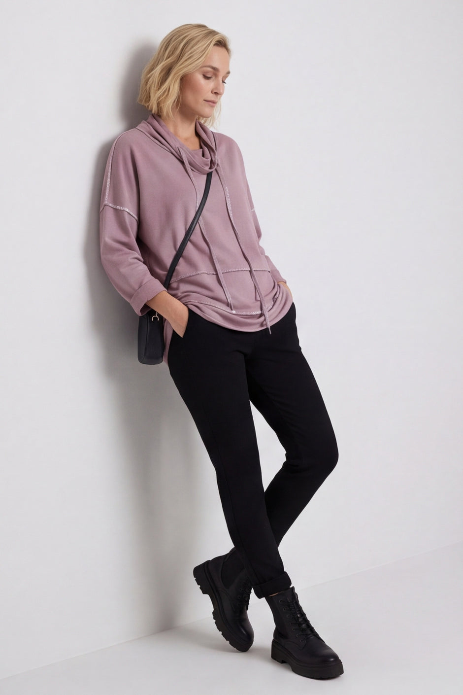 Clarina Cowl Neck Cotton Top Mauve – image 1 of 6