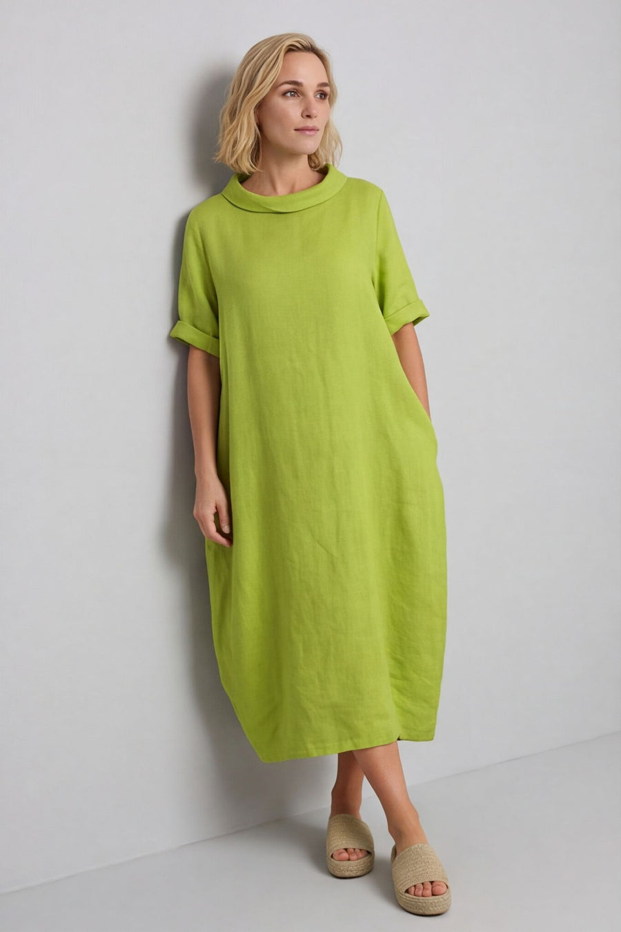 Tasha Cowl Neck Linen Dress Olive – image 1 of 4