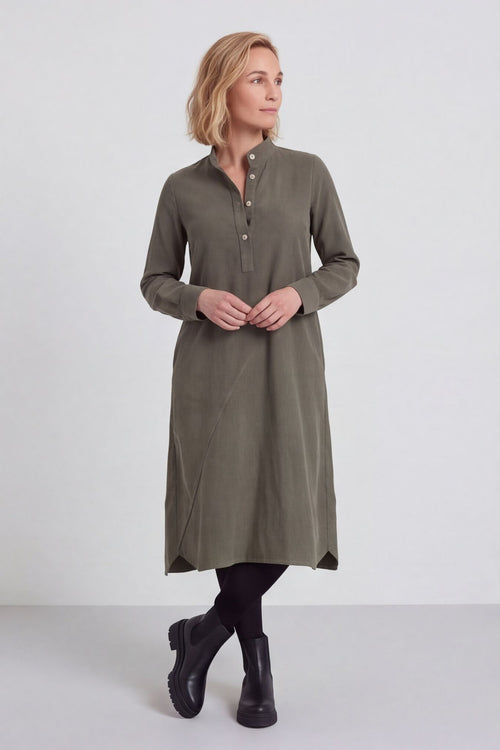 Ruby Needlecord Button Khaki Dress - Image 1