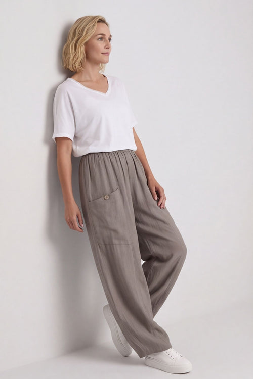 Clarisse Button Pocket Linen Trousers Mocha - Image 1