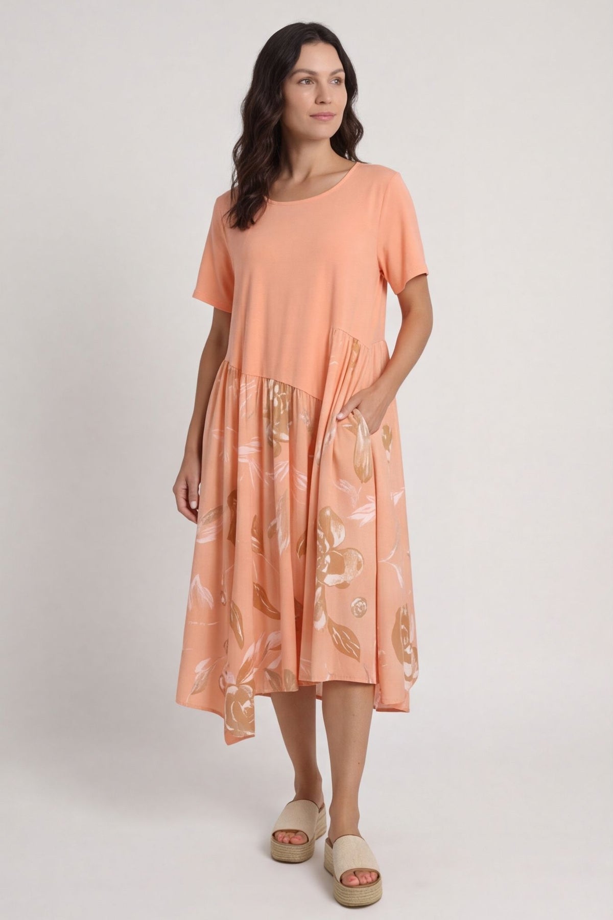 Tullia Botanical Print Cotton Dress Orange