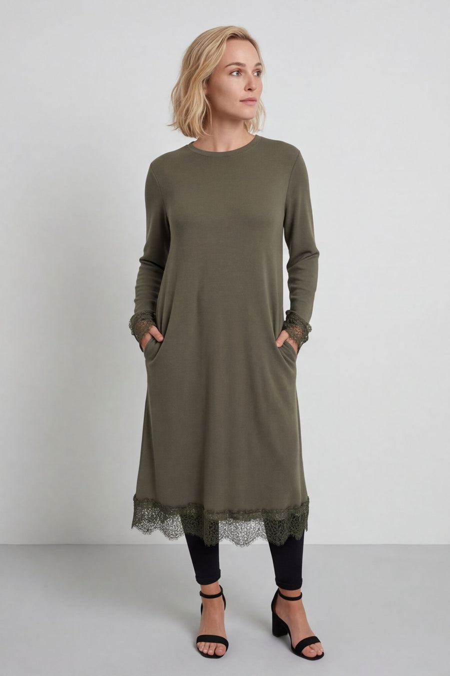 Merinda Lace Detail Dress Khaki – image 1 of 6